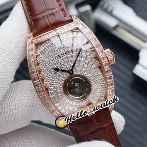 TWF Nowy V2 Wersja Grand Cintree Curvex Rose Gold Tourbillon Gypsophila 8880 Automatyczne męskie Zegarek Wszystkie Diamond Brown Leather Hello_watch