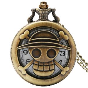 Vintage Hollow Out One Piece Design Pocket Watch Anime Cosplay Bronze Quartz Watches Necklace Chain for Men Women Gift285a