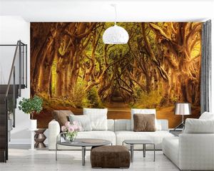 3d pintura de parede Papel de parede de estilo europeu trajeto de floresta romântico Cenário Outono decorativa Silk Mural Wallpaper