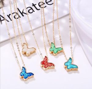 Fashion Colorful Blue Pink Pendent Necklace Women Charm Acrylic Butterfly Necklaces for Girls Friend Gift Free Ship