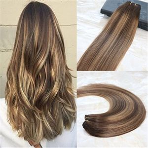 Äkta hår dubbla väft mänskliga hårförlängningar balrayage ombre remy hår färg # 4 mörkbrun fading till # 27 honung blondin ombre färgförlängningar