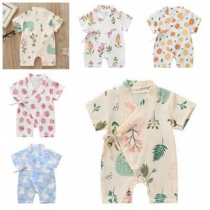 Sommar baby kläder muslin bomull nyfödd tjej rompers kortärmad spädbarn pojke jumpsuits söta pyjamas baby kläder 5 mönster