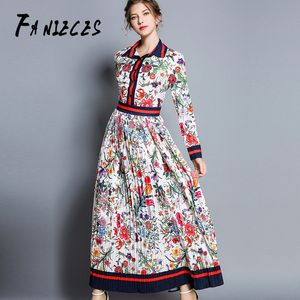 Sexy Long Sleeve Autumn Women runway summer Dress Turn-down Collar Vintage Print maxi A-Line Dresses streetwear dropshipping MX200804