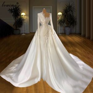 Дизайн формальные белые свадебные платья с съемной юбкой с длинными рукавами с бисером свадебные платья свадебные платья