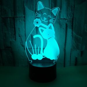 원격 제어 터치 다채로운 3D 야간 조명 귀여운 고양이 3D 램프 아크릴 3D Vision LED 작은 테이블 램프 크리스마스 선물