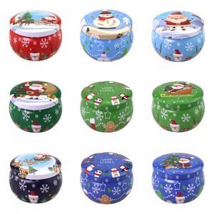 Xmas Tinplate Box Christmas Santa Snowman Elk Print Candy Tea Candle Box Aromaterapy Candle Jar Xmas Presentförvaringslåda