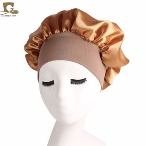 400 pcs / lote Atacado Capota de cetim para mulheres com larga banda elástica suave silky respirável tampa de sono headwear acessórios de cabelo