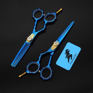 Freelander left hand 5.5 inch bamboo handle cutting/thinning hair scissors blue/rainbow/black with case