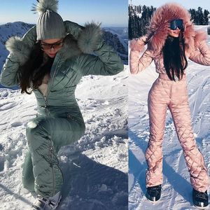 2020 Ski Set Jumpsuit Hooded Women Overall Outdoor Sports Snowboard Jacket One-Piece Ski Suit Warm Waterproof Winterkläder