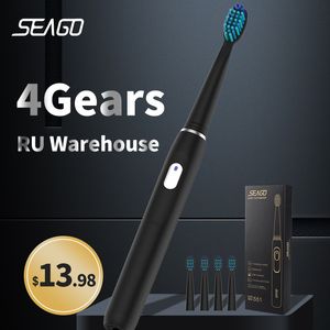 SEAGO Electric Toothbrush USB Rechargeable Adult Waterproof Sonic Tooth Brush 4 Mode Travel With 3 Brush Head Safety Gift