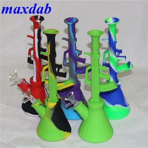 Nuovi tubi per l'acqua in silicone a forma di AK47 Bong Bong narghilè rimovibili con ciotola filtro in vetro tubo in silicone dab rig per fumo infrangibile