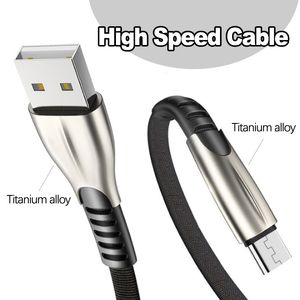 Titanium alloy High Speed 2.4A USB Cables Fast Charger Micro Type C Charging Cable 1M 2M 3M