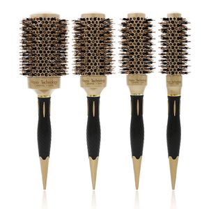 New Handle Gold Hair Round Ceramic Brush 4 Sizes Boar Bristle Hairdressing Thermal Brush For Hair Curling Aluminum Barrel Comb