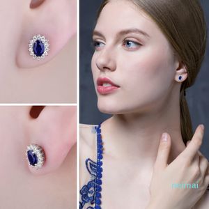 Hot Sale JPalace Diana Created Blue Sapphire Stud Earrings 925 Sterling Silver Earrings For Women Korean Earings