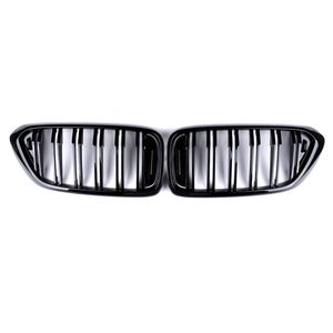 L & R ABS Material Glossy Black Car Mesh Grille For BMW 6 Series GT G32 Dual Line Front Bumper Kidney Grilles Grill