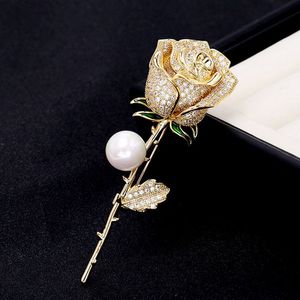 Unisex Fashion Men Women Pins Brooches Gold Plated Full CZ Rose Brooches Pins for Men Women Suit Lapel Pins for Party Wedding