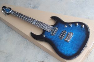 Chitarra elettrica blu personalizzata di fabbrica con impiallacciatura di acero fiammato, tastiera in palissandro, 24 tasti, personalizzabile