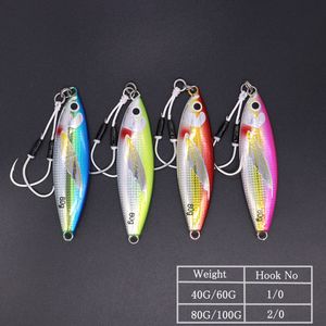 CASTFUN 40g 60g 80g 100g 4PC/lot Sea Fishing Lures Glow Slow Jigging Casting Jig Metal Jig With Fishing Hook Artificial Baits T200820