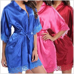 Bäst sälja mode sexig pajama klänning underkläder med mantel långärmad spets nattklänning med bälte Sleepwear satin kvinnor brudtärna badrock
