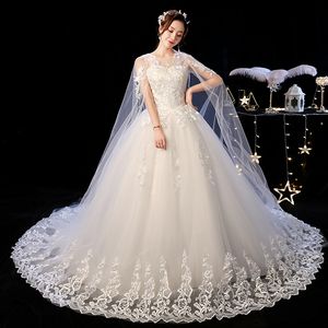 元の裁判所の電車のレースのウェディングドレス新しい王女ヴィンテージの花嫁のドレスとSzie Vestidos de Casamento do Trem da Corte