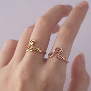 Rings Nameplate Custom Name Ring Stainless Steel Silver Rose Gold Wedding Rings For Women Men Handmade Fashion Jewelry Gift