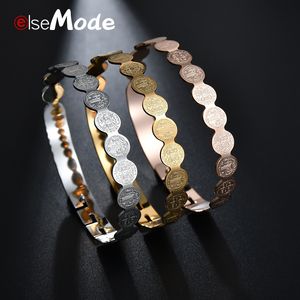 ELSEMODE St Benedict Pulseiras Bangles Mulheres amuleto Titanium Aço alta polido Igreja Católica Cruz Bangle Jewelry presente