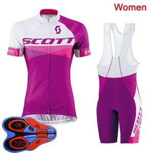 2021スコットチーム女性サイクリングジャージーセット夏半袖バイクシャツBIBショーツスーツレーシング衣料品自転車衣装Y21031820