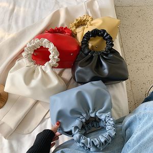 Neue-Einfache Feste Farbe Schulter Taschen Hohe Qualität Geraffte Kissen Umhängetasche Für Frauen Weiche Tasche Handtasche Sommer 2020
