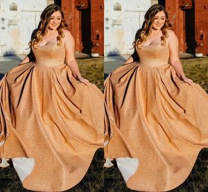 2021 Złoto Sparkly Prom Dresses Plus Size Sweetheart Dekolt Ruched Custom Made Made Pleys Wieczorny Party Seks