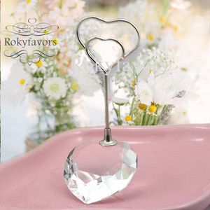 100PCS Crystal Heart Place Card Holder Wedding Favours Bridal Shower Reception Table Number Decors Event Birthday Name Clip Photo Holder