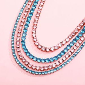3/4/5/6mm Hip Hop Bling isade ut rosa blå CZ Stone Tennis Chain Chokers Halsband för kvinnor män unisex mode smycken