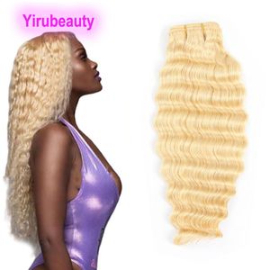 Yirubeauty Бразильский 100% человеческие волосы 100 г Arround 1 Piece Blonde Deep Wave Lise Wave 613# Kinky Curly Double Wefts One Bundle