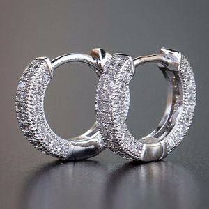 Unisexe Argent K Or blanc Or Sterling Lab Diamant rond Gemestone Petit Huggie Boucles d oreilles pour femmes Bijoux pour hommes Mode
