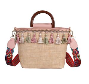 New-Ethnic Style Ribbon Tassel Beach Bag Stitching Contrast Color Female Bag
