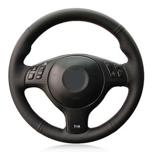 Capa de volante de carro faça você mesmo couro genuíno preto costurado à mão para bmw m sport e46 330i 330ci e39 540i 525i 530i m3 e46