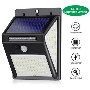 Solarlampe für den Außenbereich, 140 LEDs, Bewegungsmelder, Wandleuchte, Hof-Sicherheitsleuchten mit 3 Modi, IP65, für Stufen, Terrasse, Garten