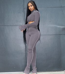 elastic hight fitness tracksuit two piece set women asymmetry outfit turtleneck fashion crop top+pants streetwear clothes