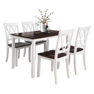 US warehouse 5-Piece Dining Table Set Home Kitchen Table and Chairs Wood Dining Set (White+Cherry) SH000088AAK