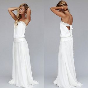 New Unique Beach Wedding Dresses Cheap Dropped Waist Bohemian Strapless Backless Boho Bridal Gowns Lace Ribbon Custom Made