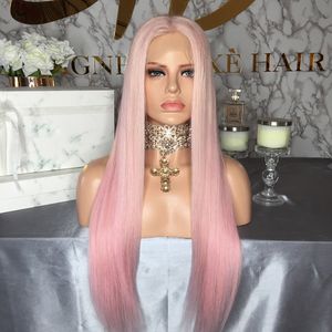 Розовый прямой бразильский полный передний передний предварительно окрашенные синтетические кружевные передние парики теплостойкие с детскими волосами для женщин