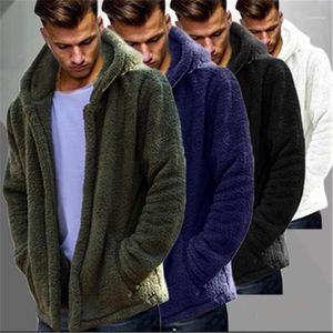 Fleece bont hooded jassen designer hiphop stijlvolle cool plus size rits bovenkleding mannen winter warme jassen mode trend zak pluizige jas