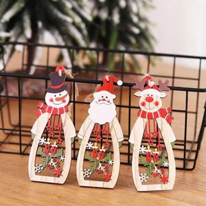 Choinka Dekoracja Wiszące Drewniane Hollow Santa Snowman Renifer Rzeźbiony Wisiorek Ozdoby Xmas Wakacje Party Favors