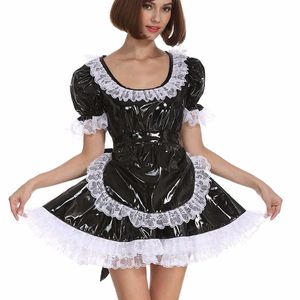 15 Colors White Lace Splicing Maid Cosplay Costume Lady PVC Short Sleeve Lolita Mini Dress Lovely Cosplay Fancy Dress With Apron