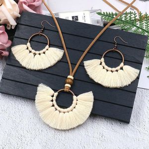 Retro Tassel Earrings Necklace Set Handmade Multi Colors Bohemia Women Ethnic Circle Tassel Jewelry Set Brincos