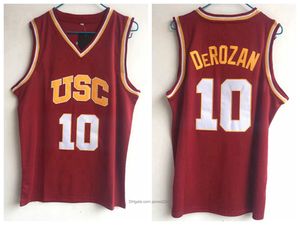 NCAA University of Southern California (USC) 10 Derozan Basketball Jerseys Vermelho Bordado Jersey Tamanho S-XXL Costurado