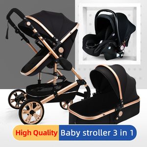 Baby Stroller Multifunctional 3 in 1 Baby Stroller High Landscape Folding Carriage Gold Newborn