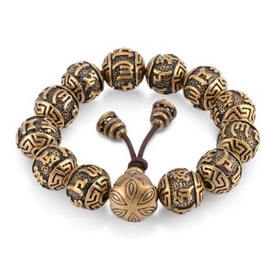 Charm Bead Metal Bracelet Men Copper Carved Prayer Tibetan Buddhism Mala Meditation Yoga Bracelet For Women Healing Jewelry