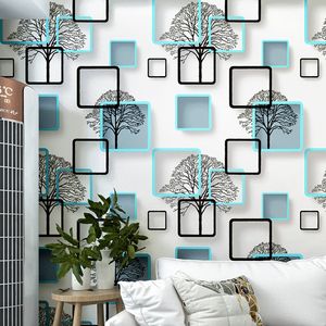 Hot Selling Blue Purple Modern Geometric Wallpaper Hotel Studie Bakgrundsvägg PVC Tvättbar Vattentät Vinyl Bakgrund