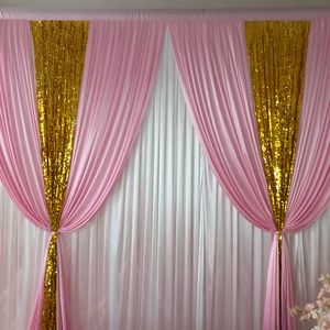 New 10ft x10ft free shipping white curtain pink ice silk gold sequin drape backdrop wedding birthday party decoration