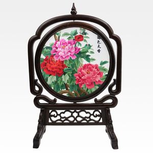 Free DHL Chinese Vintage Home Decorations Table Ornaments for Living Room Double Hand Embroidery Silk Works with Wenge Frame Gifts with box